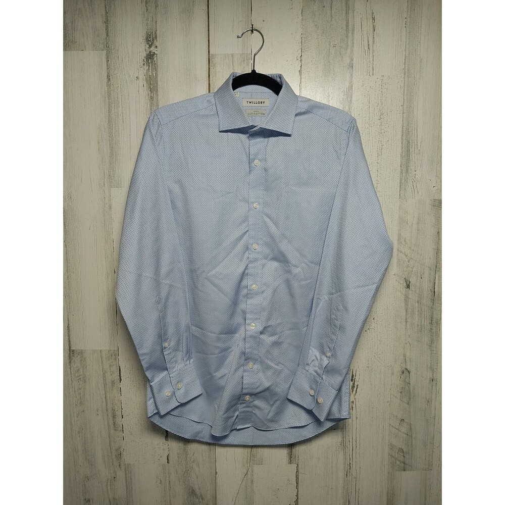 Twillory SafeCotton Long Sleeve Button Up Shirt Tailored Fit Blue Mens Size 15
